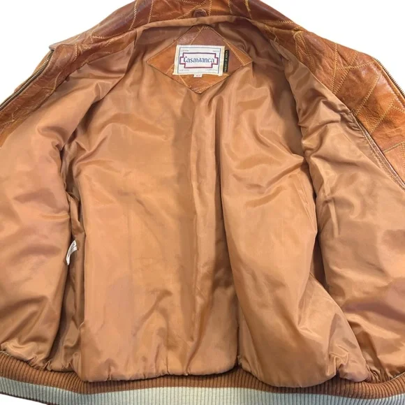 Vintage Casablanca Patchwork Zig Zag Stitch Leather Bomber Jacket